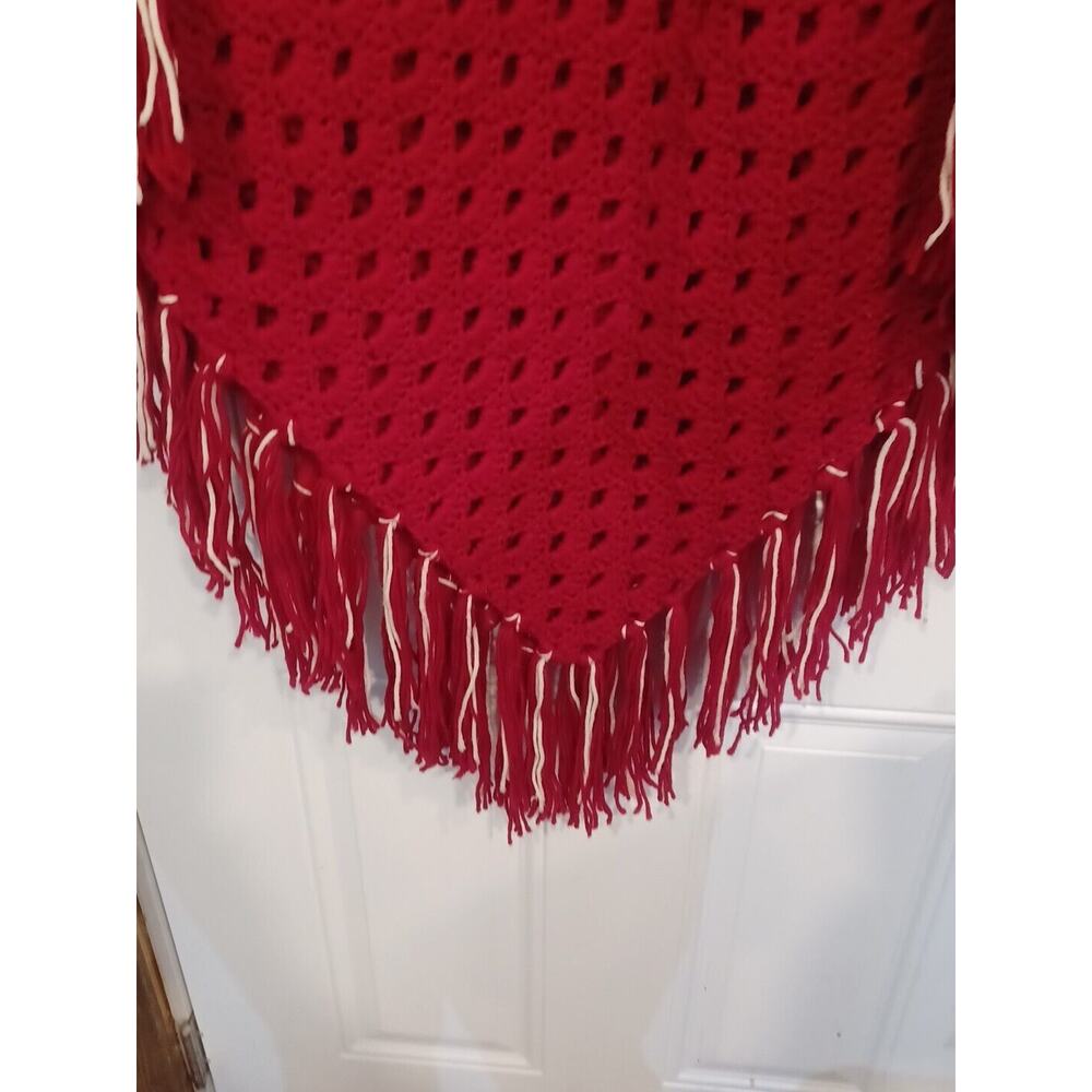 Vintage Hand Knit Crochet Granny Boho Fringe Hippie Poncho Cape 70's 80's - Picture 6 of 6